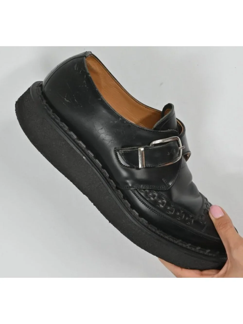 George Cox Black Diano Monkstrap Creeper Shoes 3976V in Black